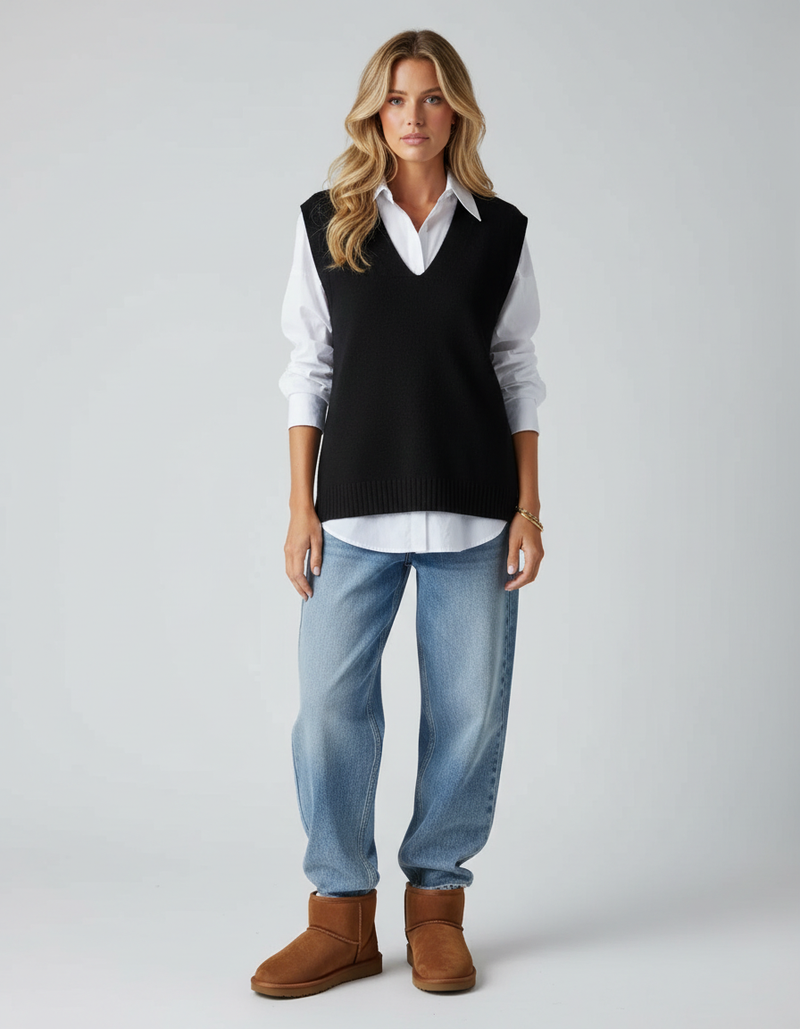 Sleeveless Relaxed Fit Vest-vests > sleeveless vest-Laventaire-Laventaire