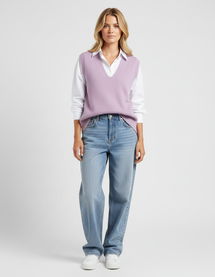 Sleeveless Relaxed Fit Vest-vests > sleeveless vest-Laventaire-Light Purple-S-Laventaire