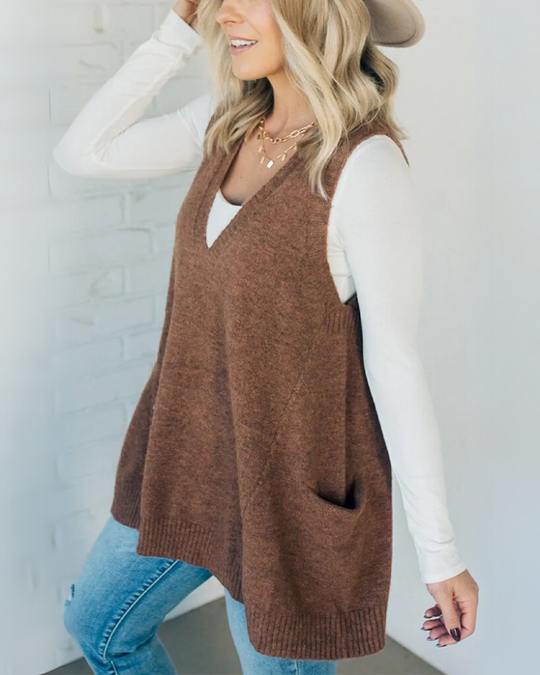 Sleeveless V-Neck Cardigan-cardigans > sleeveless cardigan-Laventaire-Laventaire