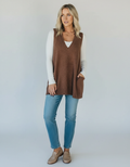Sleeveless V-Neck Cardigan-cardigans > sleeveless cardigan-Laventaire-Brown-S-Laventaire