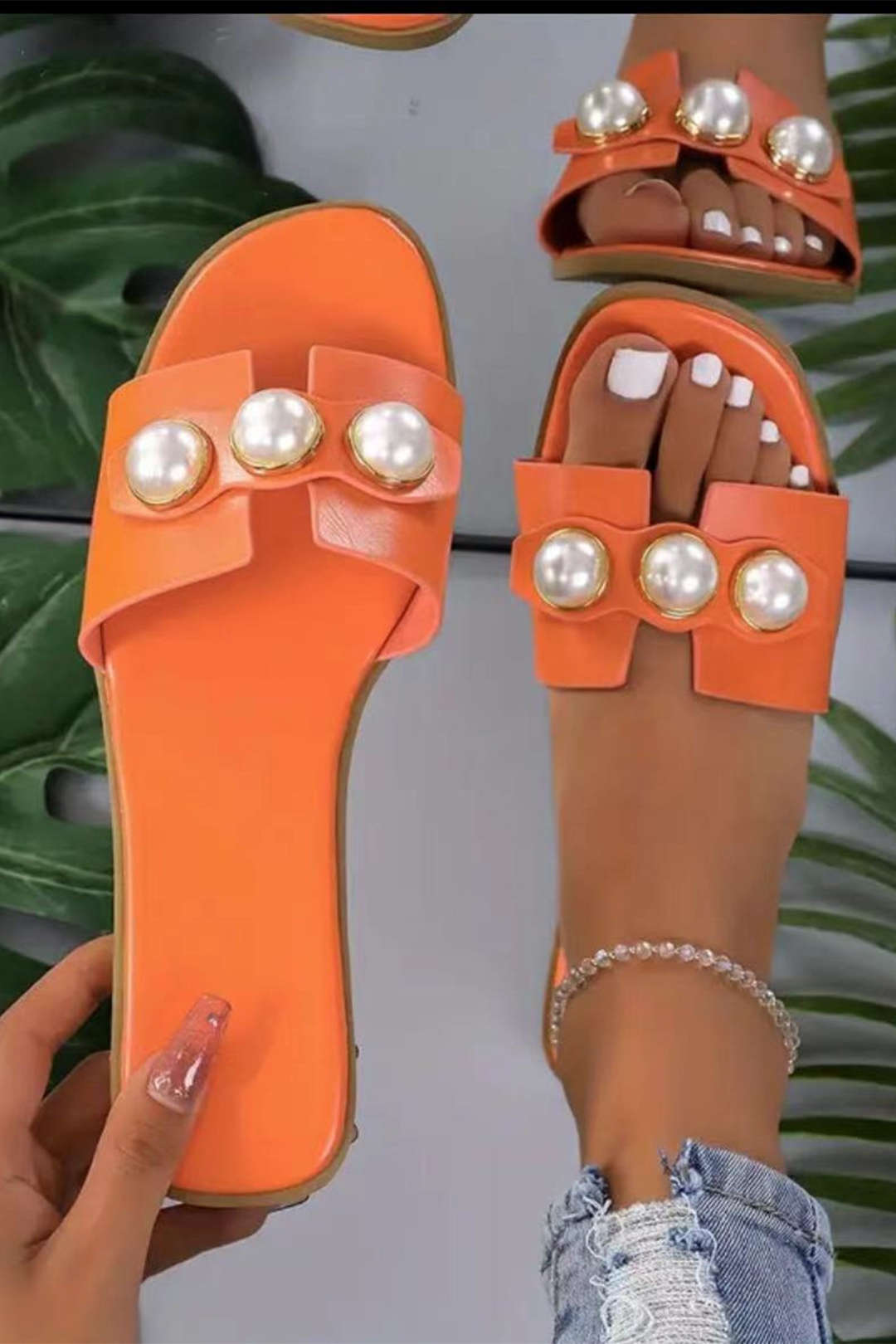 Slides Sandals Synthetic Pearl-Footwear > Slides-Laventaire-Laventaire