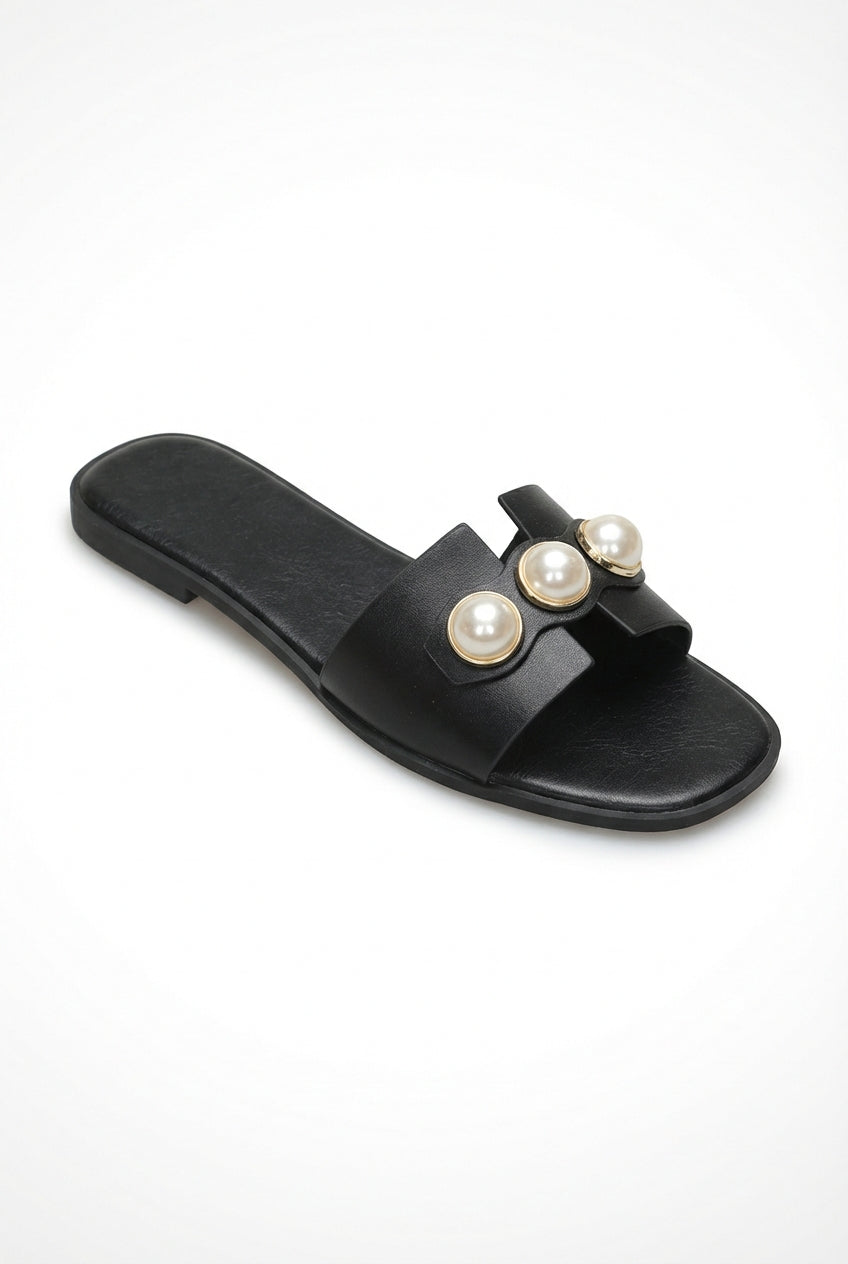 Slides Sandals Synthetic Pearl-Footwear > Slides-Laventaire-Black-35-Laventaire