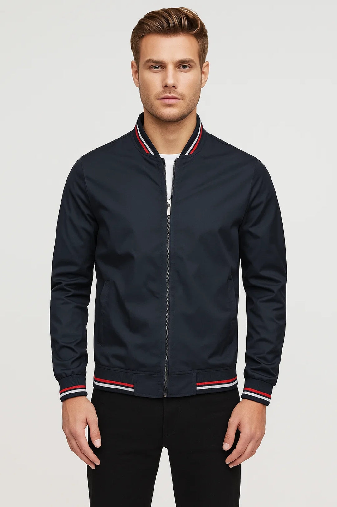 Slim Fit Bomber Jacket-jackets > bomber jackets-Laventaire-Navy Blue-XS-Laventaire