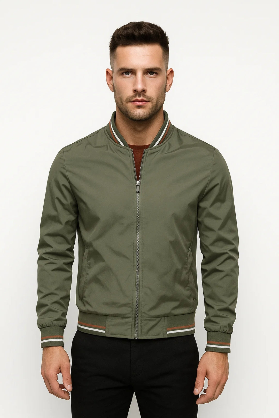 Slim Fit Bomber Jacket-jackets > bomber jackets-Laventaire-Olive Green-XS-Laventaire
