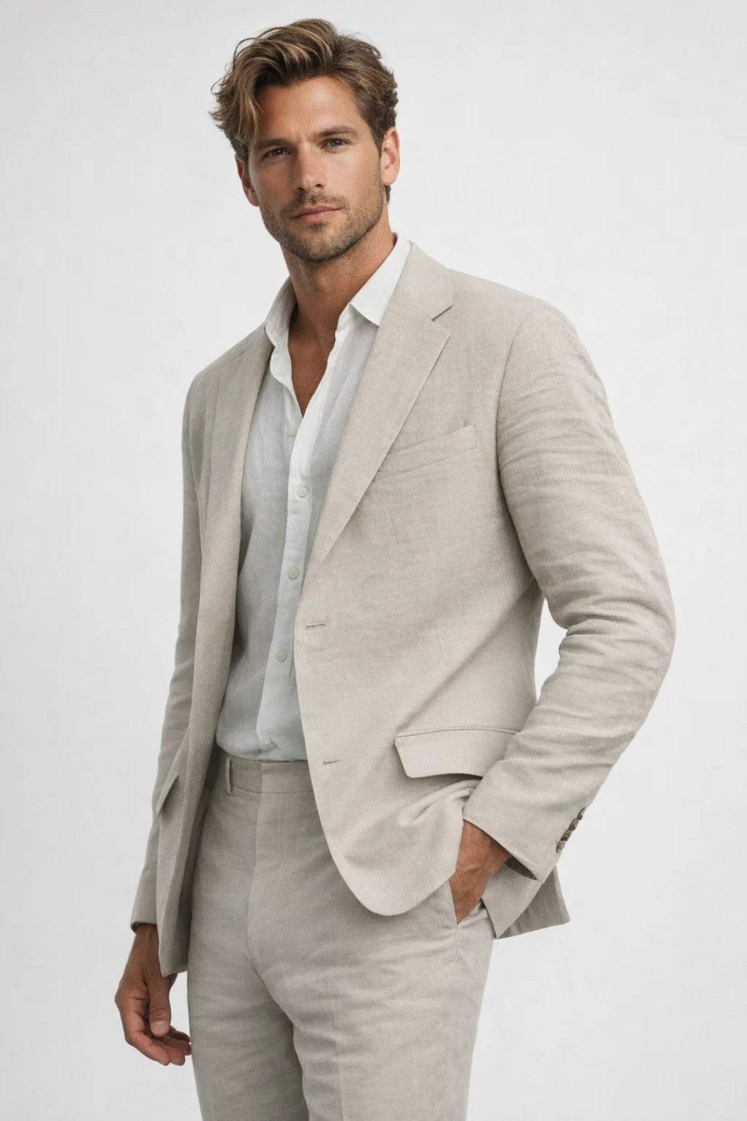 Slim Fit Business Casual Suit-suits > men's suits > slim fit suits-Laventaire-Light Beige-S-Laventaire