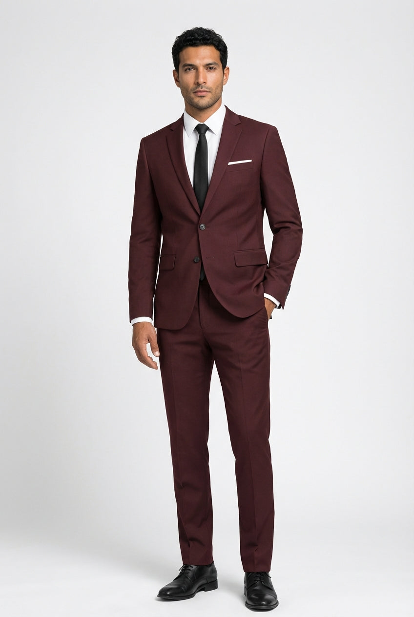 Slim Fit Business Suit-suits > business suits-Laventaire-Burgundy-S-Laventaire