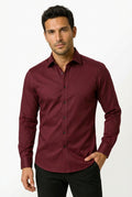 Slim Fit Button Up Shirt-shirts > button up shirts-Laventaire-Burgundy-S-Laventaire