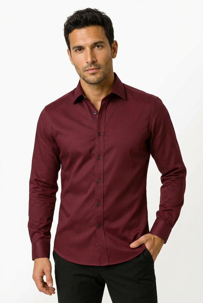 Slim Fit Button Up Shirt-shirts > button up shirts-Laventaire-Burgundy-S-Laventaire