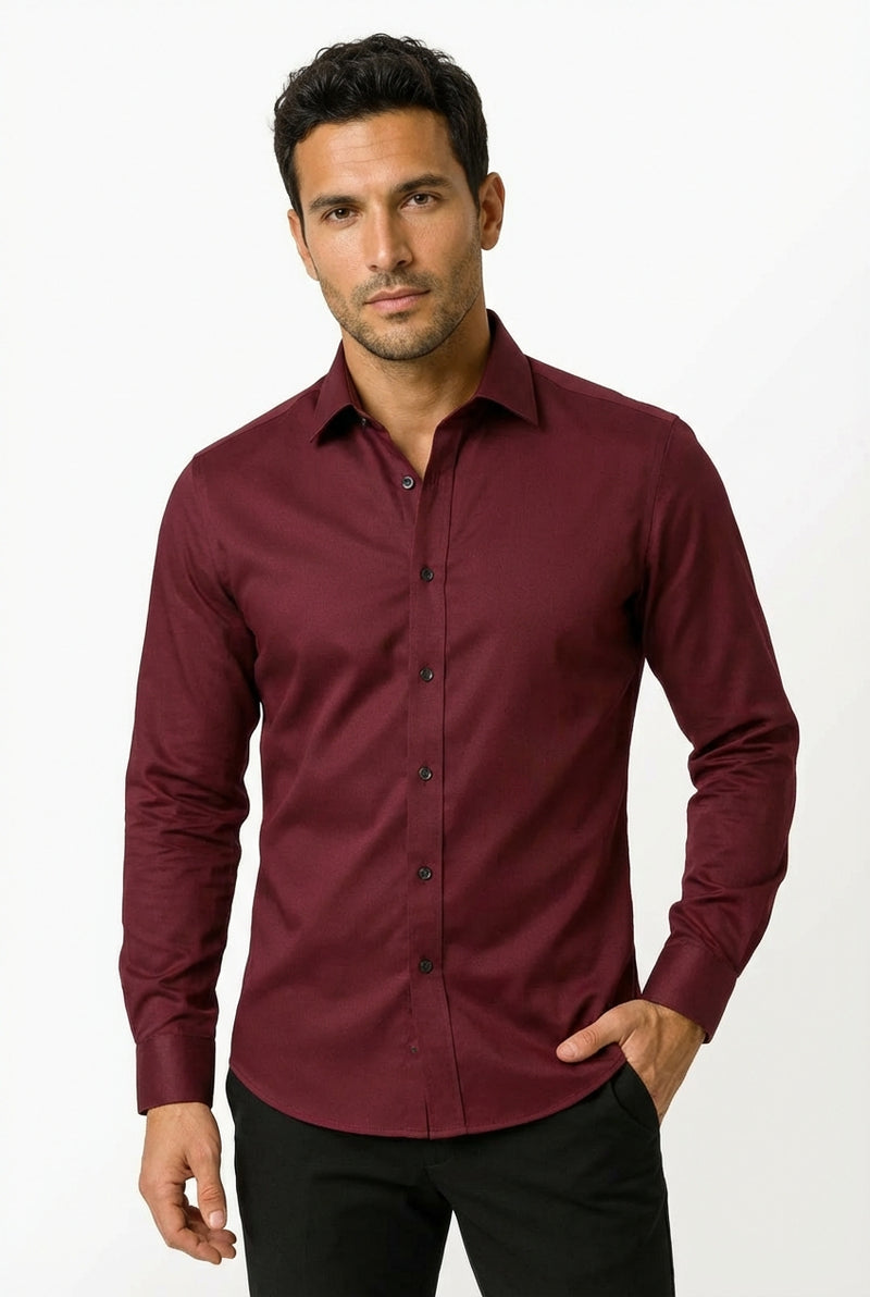 Slim Fit Button Up Shirt-shirts > button up shirts-Laventaire-Burgundy-S-Laventaire