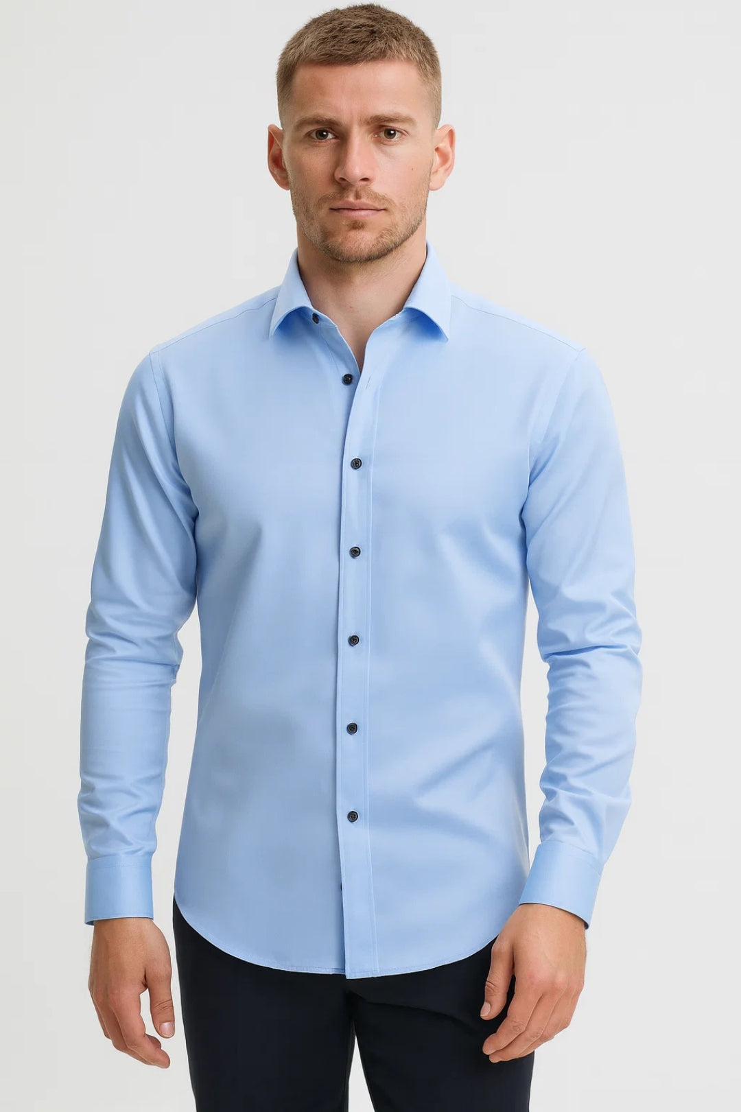 Slim Fit Button Up Shirt-shirts > button up shirts-Laventaire-Light Blue-S-Laventaire