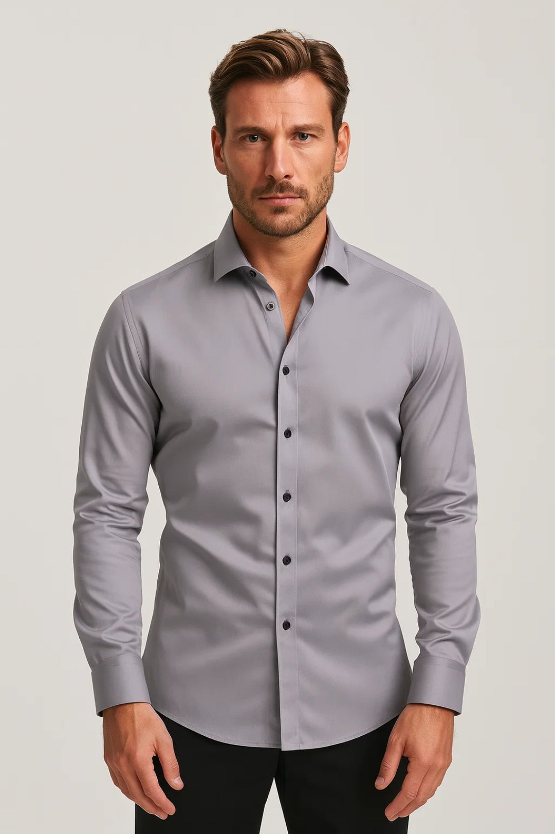 Slim Fit Button Up Shirt-shirts > button up shirts-Laventaire-Light Gray-S-Laventaire