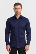 Slim Fit Button Up Shirt-shirts > button up shirts-Laventaire-Navy Blue-S-Laventaire