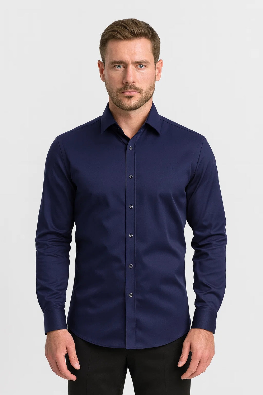 Slim Fit Button Up Shirt-shirts > button up shirts-Laventaire-Navy Blue-S-Laventaire