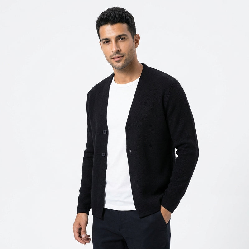 Slim Fit Cardigan Jacket-outerwear > cardigan jacket-Laventaire-Black-S-Laventaire