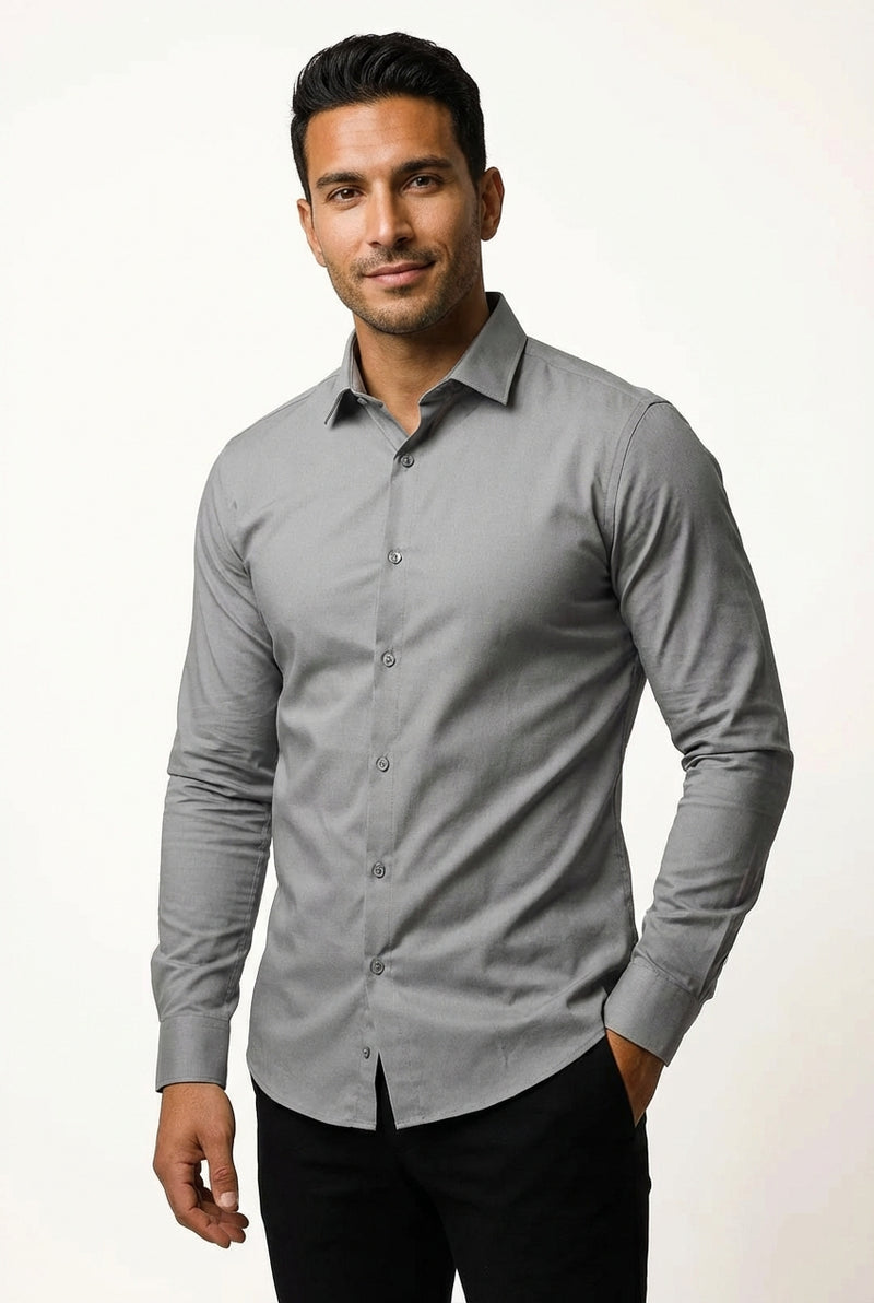 Slim Fit Casual Shirt-shirts > casual shirts > slim fit casual shirt-Laventaire-Light Gray-S-Laventaire