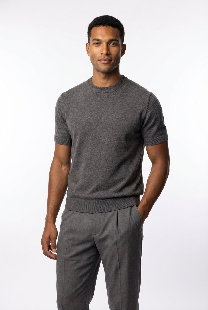 Slim Fit Casual T-Shirt-T-shirts > Slim Fit T-shirt-Laventaire-Dark Gray-M-Laventaire