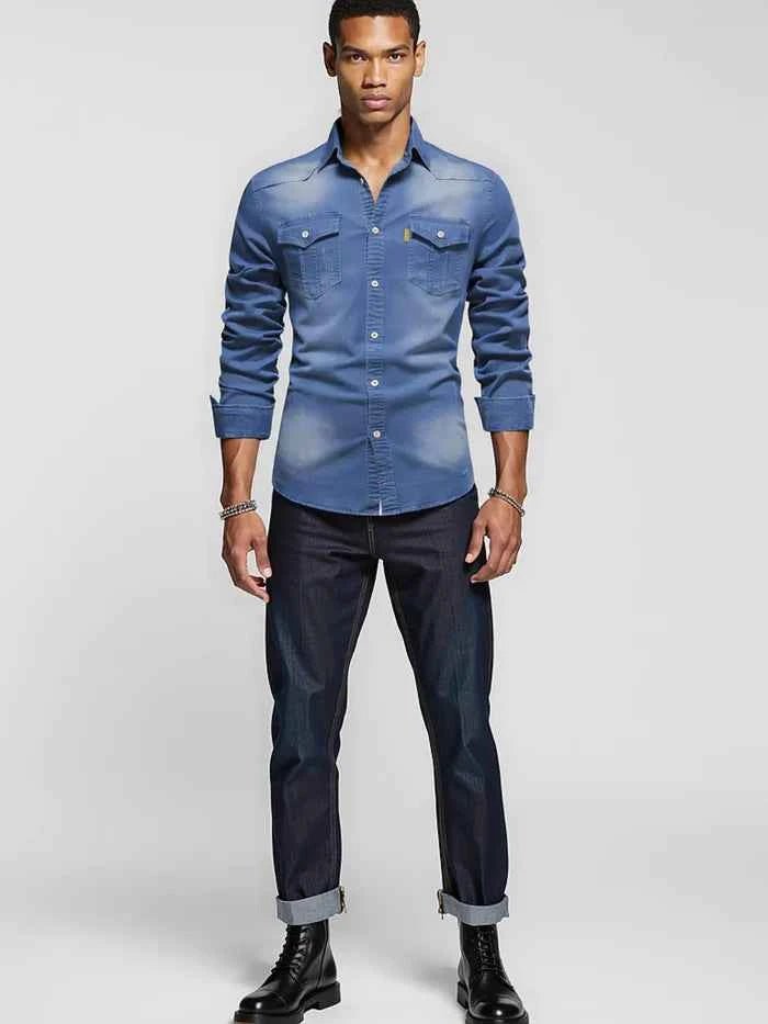 Slim Fit Denim Shirt-shirts > denim shirts-Laventaire-Laventaire