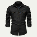 Slim Fit Denim Shirt-shirts > denim shirts-Laventaire-Black-S-Laventaire