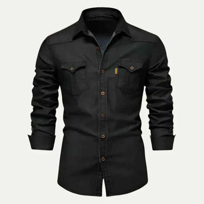 Slim Fit Denim Shirt-shirts > denim shirts-Laventaire-Black-S-Laventaire