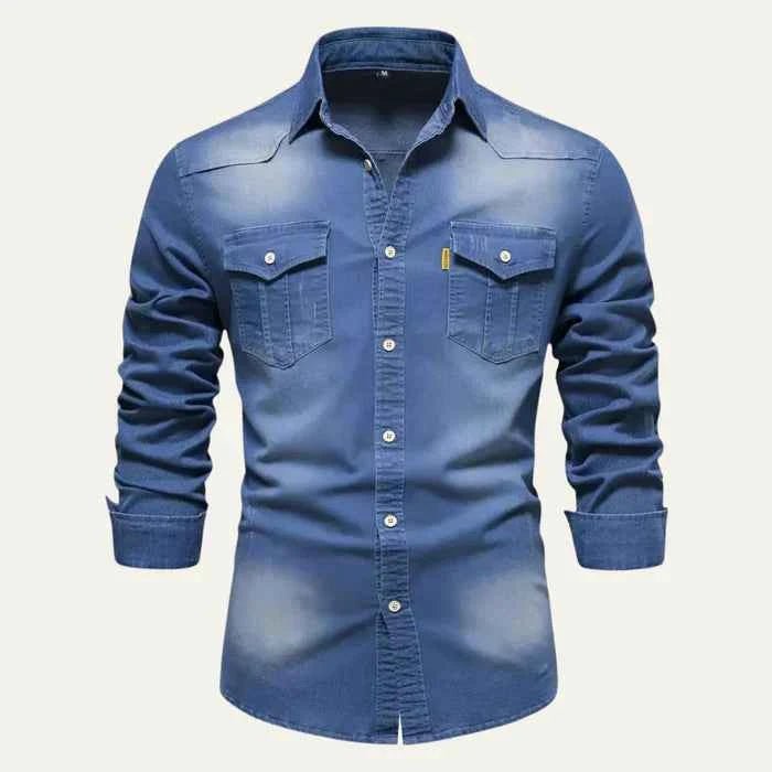 Slim Fit Denim Shirt-shirts > denim shirts-Laventaire-Denim Blue-S-Laventaire