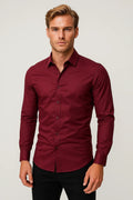 Slim Fit Dress Shirt-shirts > dress shirts > slim fit dress shirts-Laventaire-Burgundy-XS-Laventaire