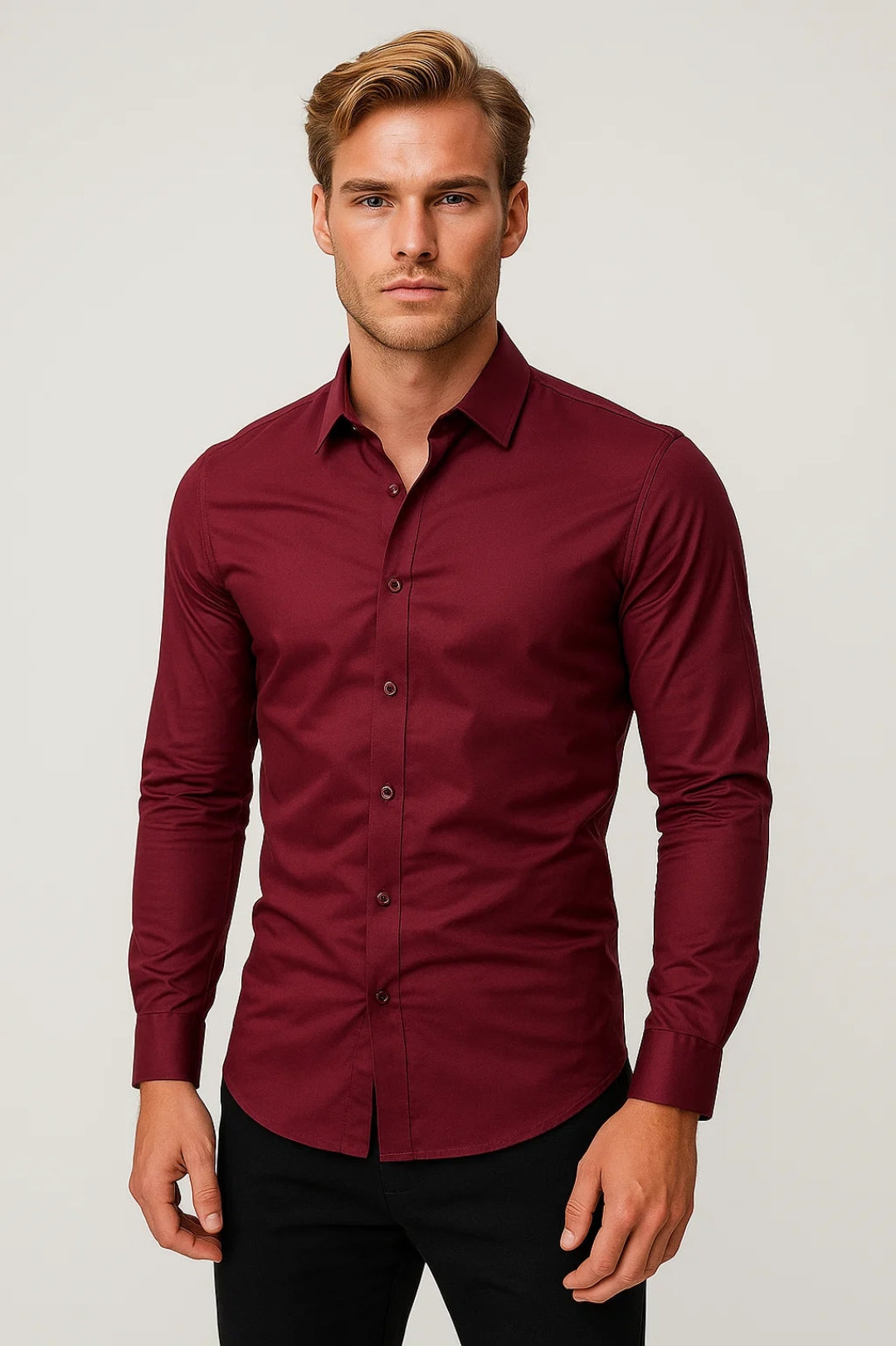 Slim Fit Dress Shirt-shirts > dress shirts > slim fit dress shirts-Laventaire-Burgundy-XS-Laventaire