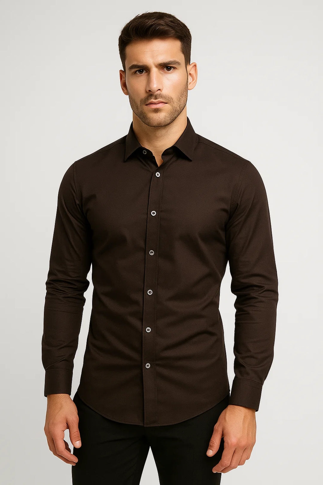 Slim Fit Dress Shirt-shirts > dress shirts > slim fit dress shirts-Laventaire-Dark Brown-XS-Laventaire