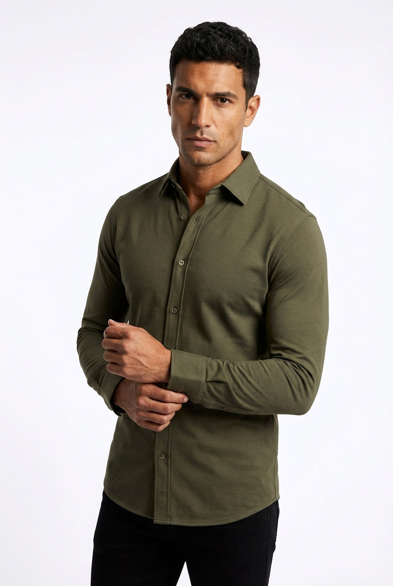 Slim Fit Dress Shirt-shirts > dress shirts > slim fit dress shirts-Laventaire-Dark Green-XS-Laventaire