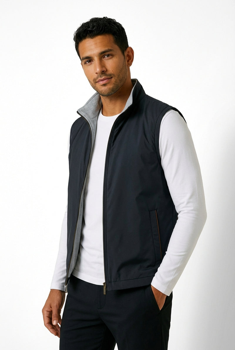 Slim Fit Fleece Vest-vest > fleece vest-Laventaire-Navy Blue-S-Laventaire