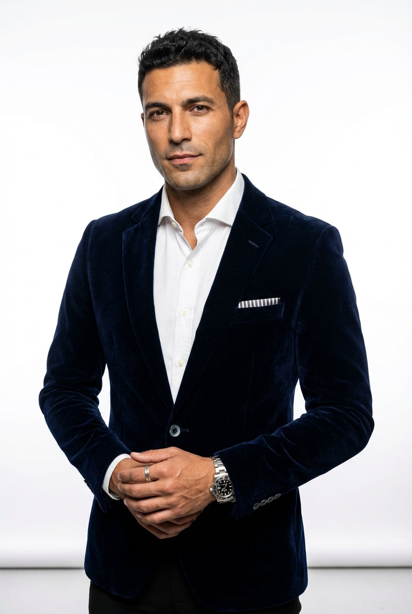 Slim Fit Formal Blazer-blazers > formal blazers-Laventaire-Navy Blue-M-Laventaire