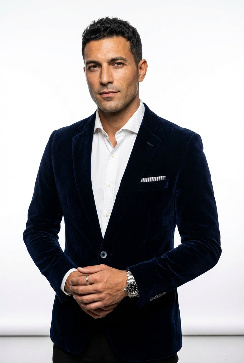 Slim Fit Formal Blazer-blazers > formal blazers-Laventaire-Navy Blue-M-Laventaire