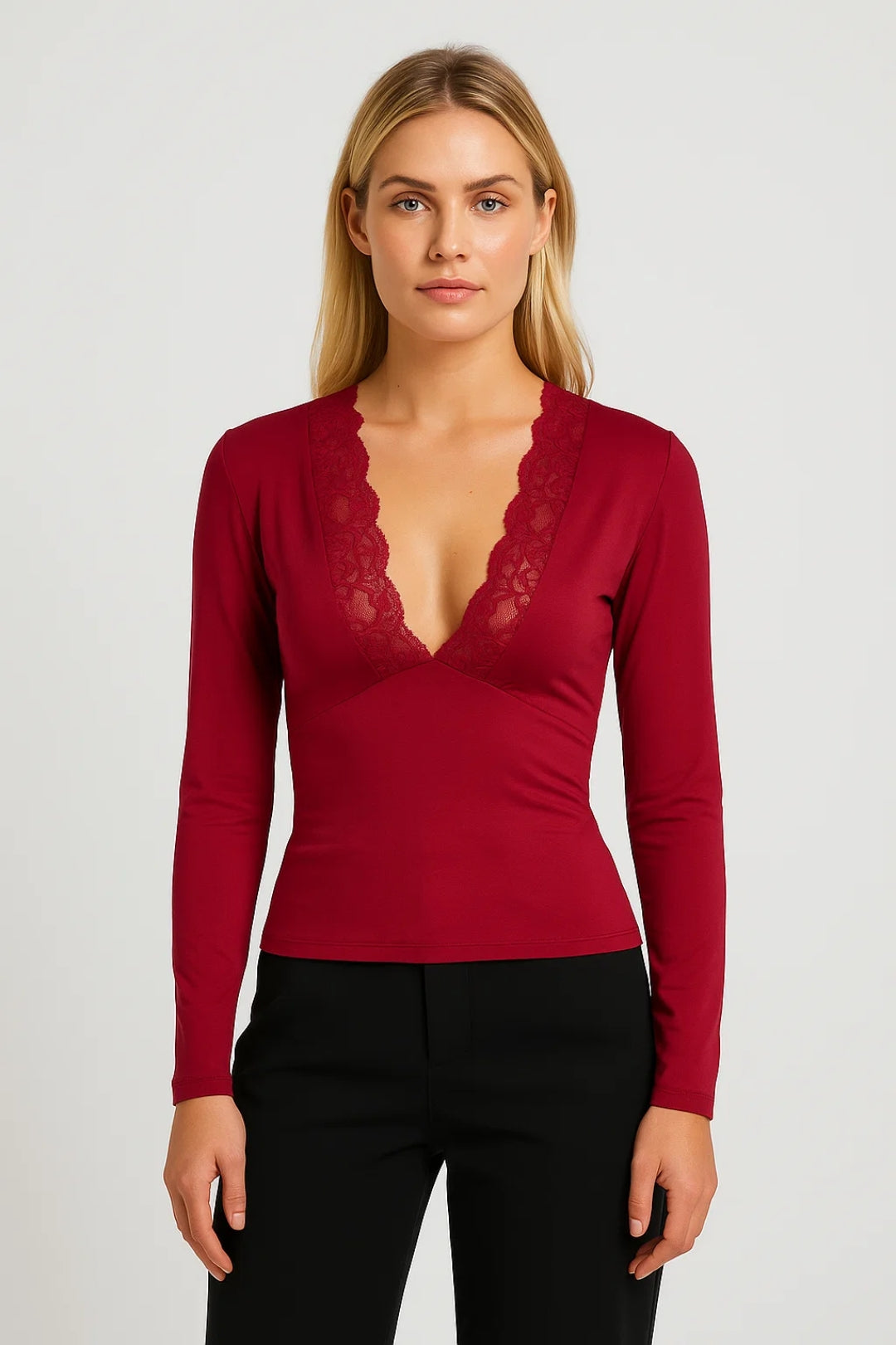 Slim Fit Long Sleeve Top-tops > long sleeve tops-Laventaire-Laventaire