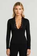 Slim Fit Long Sleeve Top-tops > long sleeve tops-Laventaire-Black-S-Laventaire