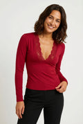 Slim Fit Long Sleeve Top-tops > long sleeve tops-Laventaire-Red-S-Laventaire