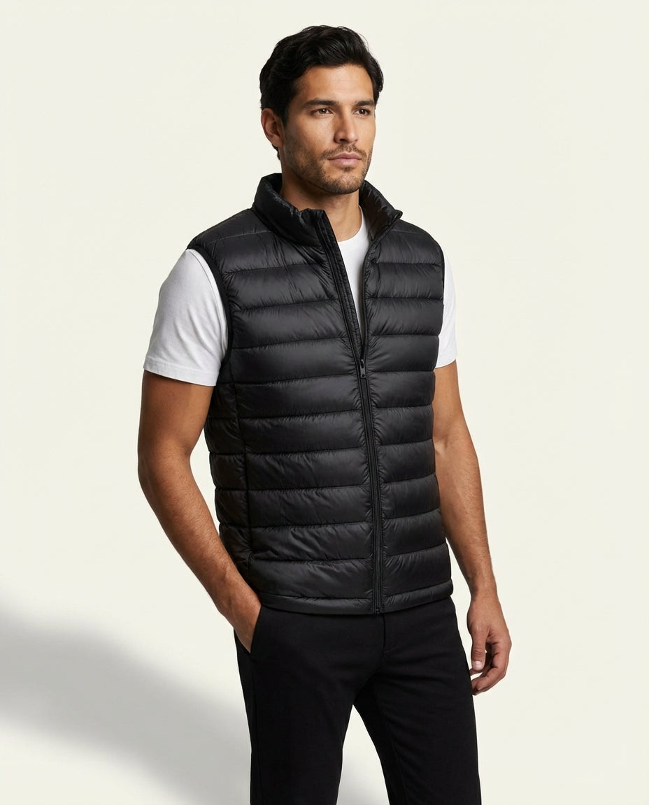 Slim Fit Padded Vest-outerwear > vests > padded vests-Laventaire-Black-S-Laventaire