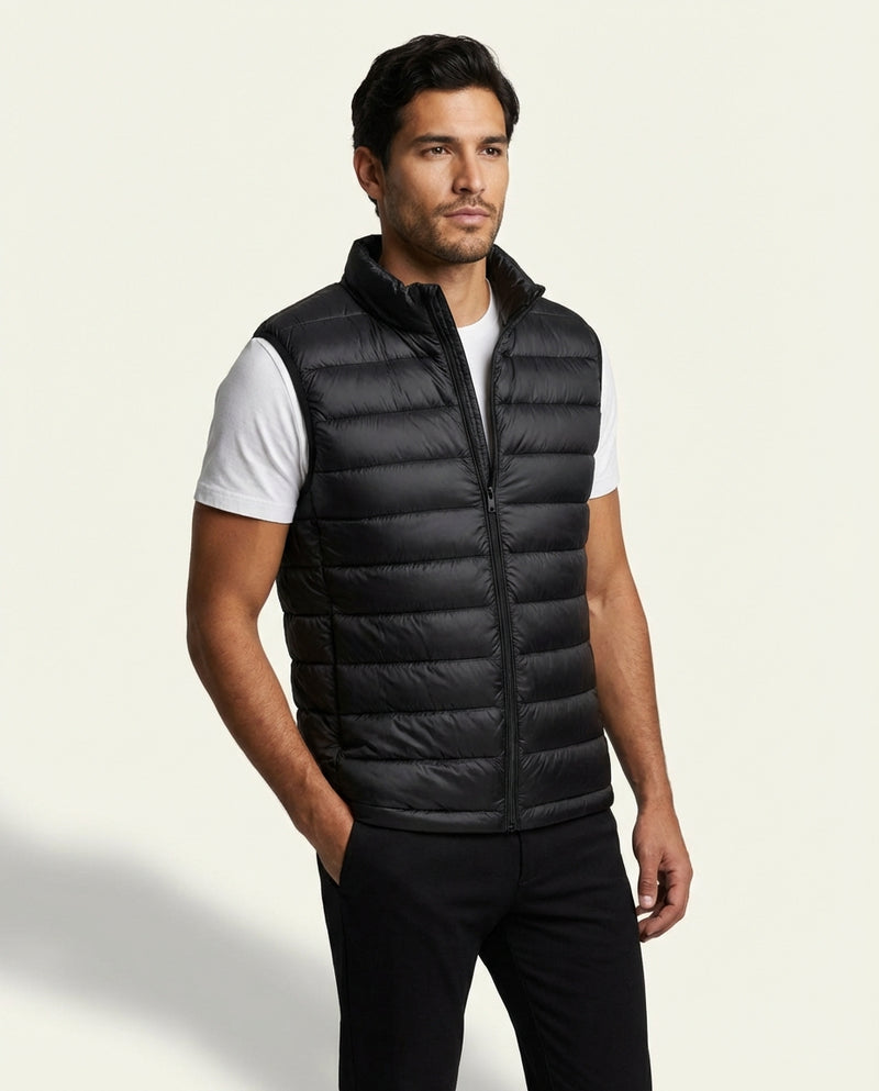 Slim Fit Padded Vest-outerwear > vests > padded vests-Laventaire-Black-S-Laventaire