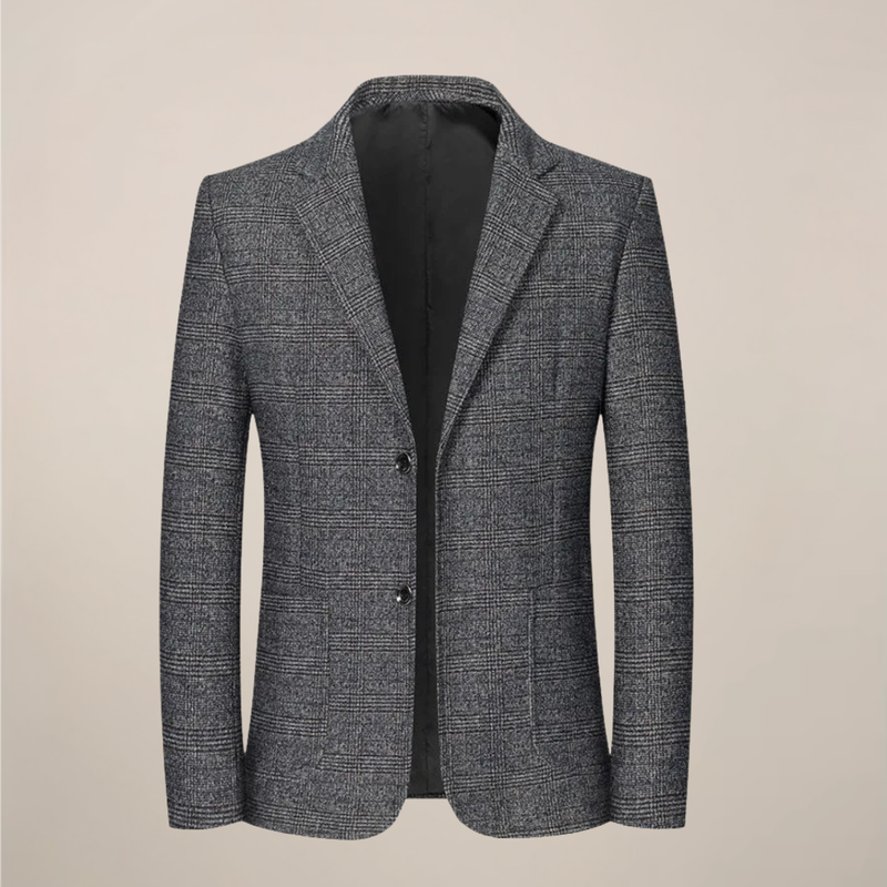 Slim Fit Plaid Blazer-blazers > plaid blazer-Laventaire-Laventaire