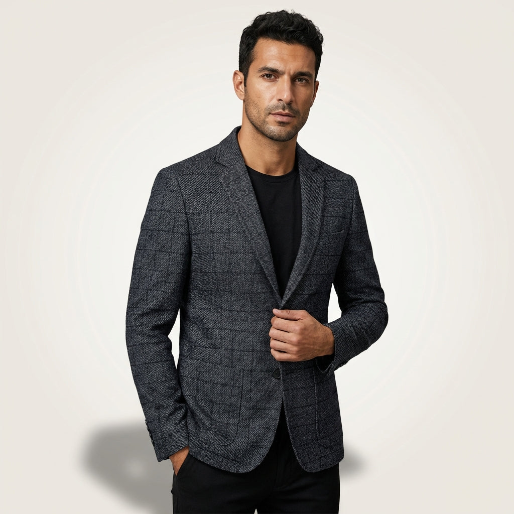 Slim Fit Plaid Blazer-blazers > plaid blazer-Laventaire-Laventaire