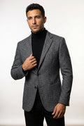 Slim Fit Plaid Blazer-blazers > plaid blazer-Laventaire-Light Gray-M-Laventaire