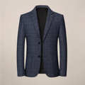 Slim Fit Plaid Blazer-blazers > plaid blazer-Laventaire-Navy Blue-M-Laventaire