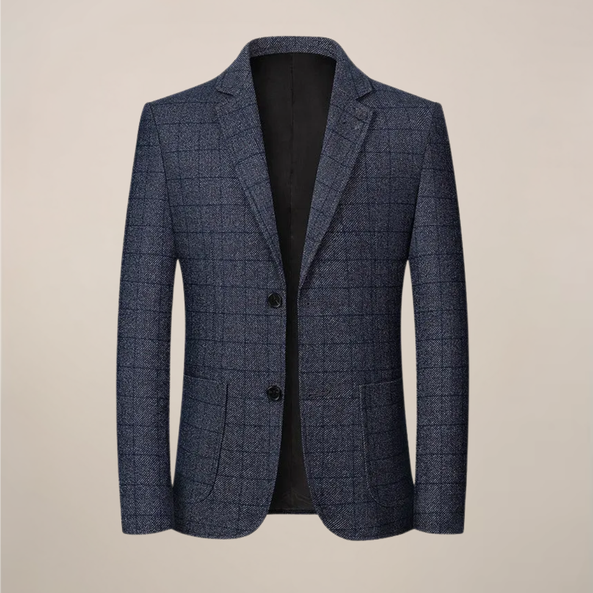 Slim Fit Plaid Blazer-blazers > plaid blazer-Laventaire-Navy Blue-M-Laventaire