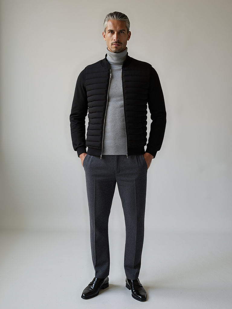 Slim Fit Puffer Jacket-outerwear > jackets > puffer jackets-Laventaire-Black-S-Laventaire