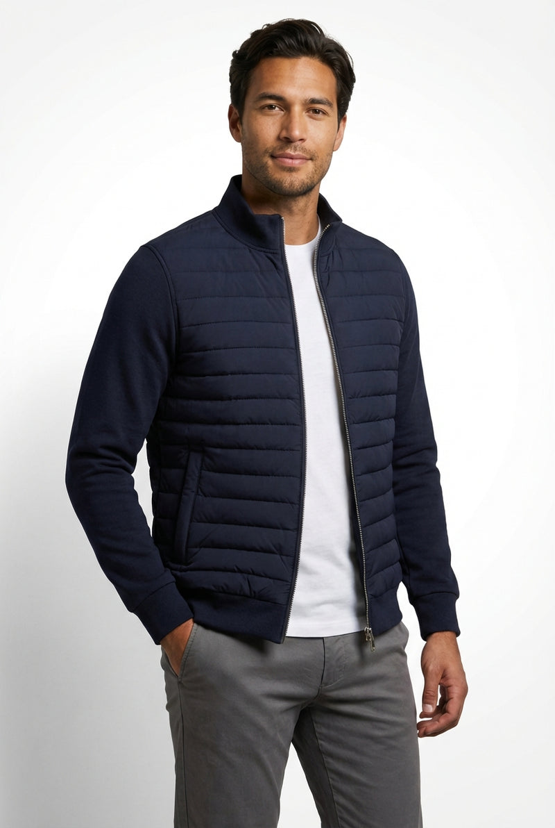 Slim Fit Puffer Jacket-outerwear > jackets > puffer jackets-Laventaire-Navy Blue-S-Laventaire