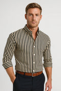 Slim Fit Striped Dress Shirt-shirts > dress shirts-Laventaire-Beige-S-Laventaire
