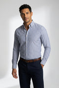 Slim Fit Striped Dress Shirt-shirts > dress shirts-Laventaire-Dark Blue-S-Laventaire