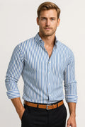 Slim Fit Striped Dress Shirt-shirts > dress shirts-Laventaire-Light Blue-S-Laventaire
