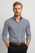 Slim Fit Striped Dress Shirt-shirts > dress shirts-Laventaire-Navy Blue-S-Laventaire