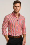 Slim Fit Striped Dress Shirt-shirts > dress shirts-Laventaire-Red-S-Laventaire