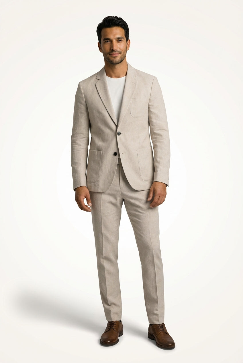 Slim Fit Suit Set-suits > fitted suits > two-piece suits-Laventaire-Light Beige-S-Laventaire