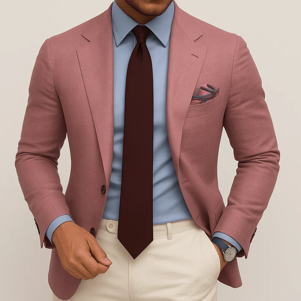 Slim Fit Tailored Blazer-blazers > tailored blazers-Laventaire-Rose Pink-S-Laventaire